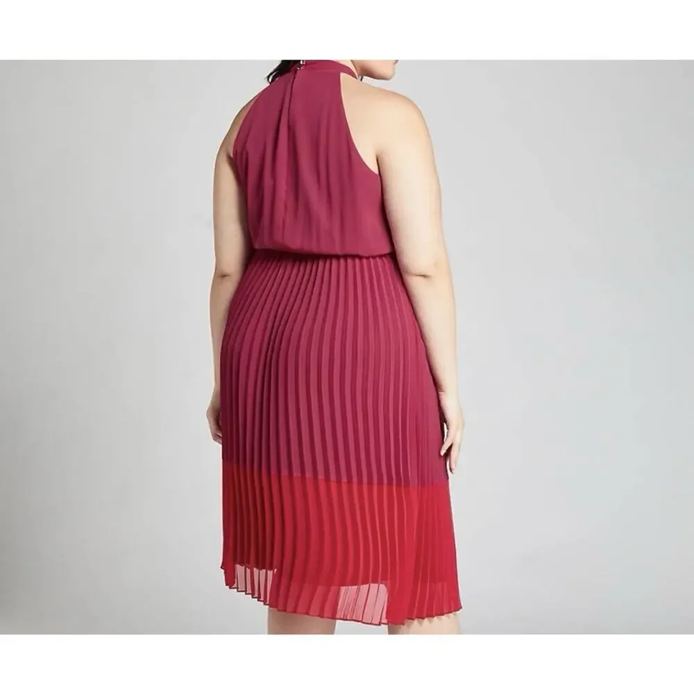 Lane Bryant Plus Size 26 Pleated Color block Fit & Flare Dress Accordion Pleat